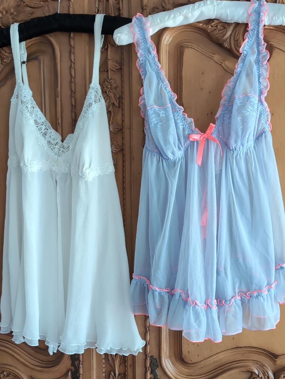 Victoria’s Secret Blue Ruffle Lace Babydoll + Cream Babydoll Sold As A Set